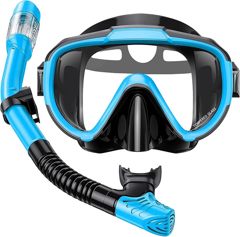 Seovediary Snorkel Set Adults Snorkeling Gear Anti-Fog Panoramic View Swim Mask Dry Top Snorkel Kit with Carry Bag for Snorkeling Scuba Diving Swimming Travel - Image 1